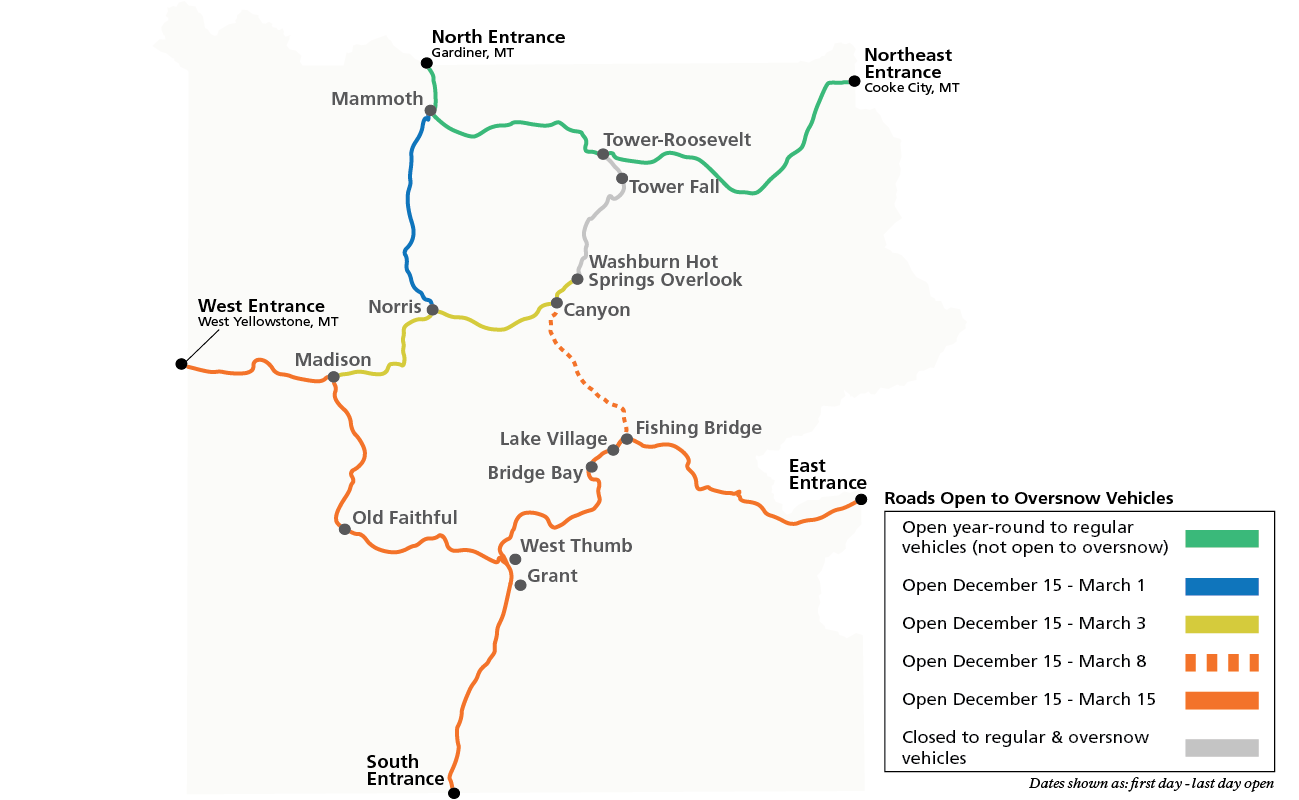 2026 Yellowstone National Park oversnow vehicle route map