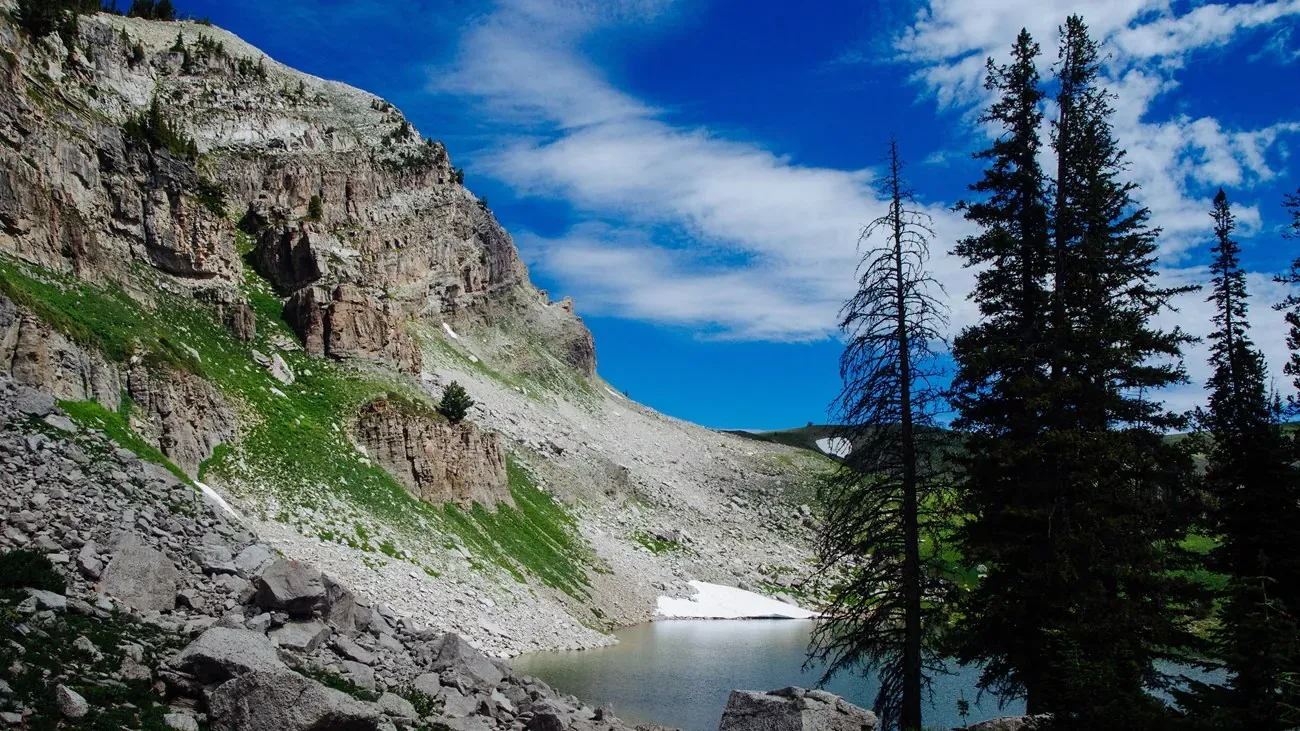 Marion Lake surrounded by alpine meadows in Grand Teton backcountry