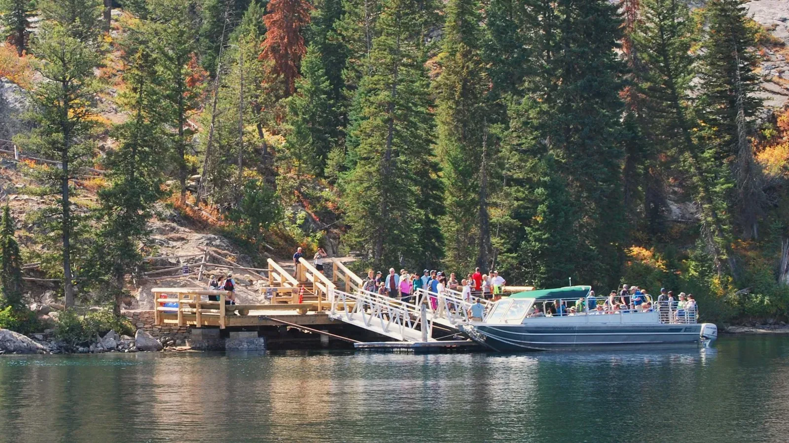 Jenny Lake boat dock with Grand Teton behind