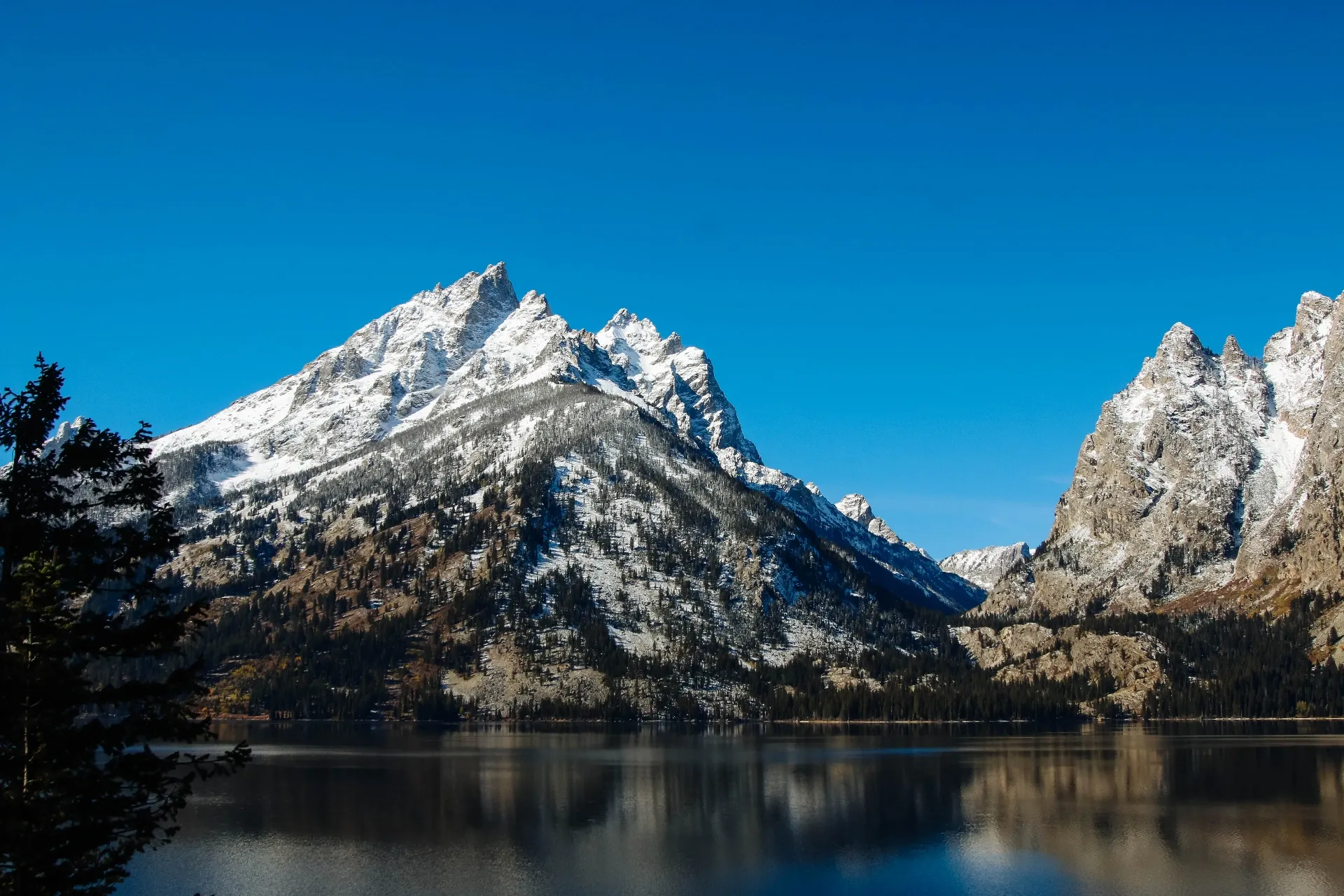 Jenny Lake with the Grand Teton mountain range reflected in the water